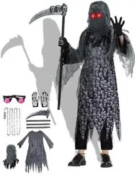 Produktbild: Pamerner Halloween Kostüm Kinder - Sensenmann Kostüm für Jungen mit Rote Augen, Für Halloween, Karneval, Fasching oder andere Cosplay-Partys (M)
