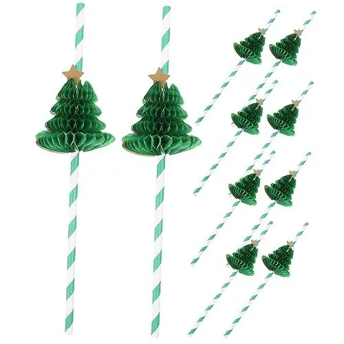 Produktbild: PAMINGONO 10 Stück Papierstreifen Papierstrohhalme Papierstrohhalme Weihnachtstrinkhalme