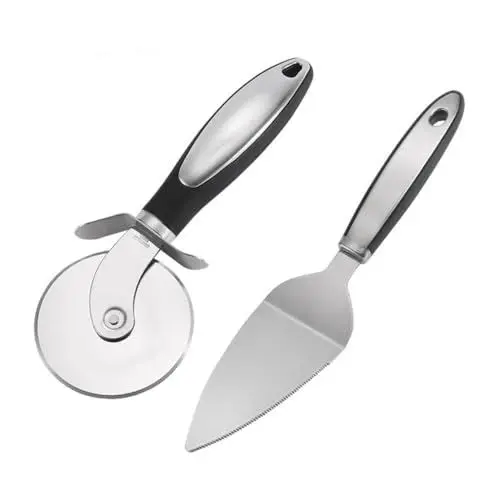 Produktbild: PAMINGONO 1 Satz 2 Stk Pizza- pizzaschneider pizzarad Pizza cutting equipment Pizza spatula Küchengerät brotschneidemaschine Backwerkzeuge Kuchenschaufel Rostfreier Stahl Silver