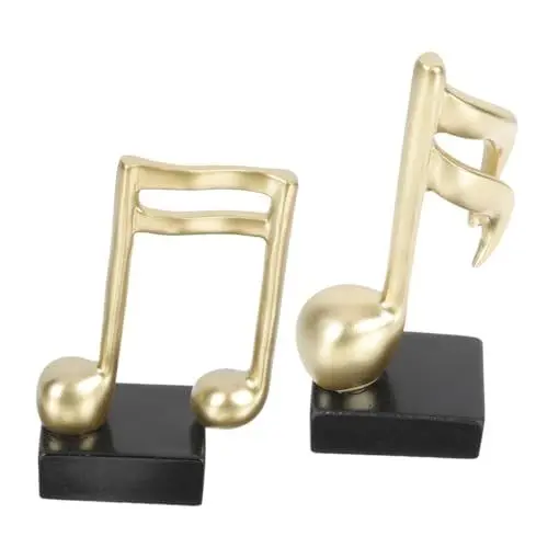 Produktbild: PAMINGONO 2St Musik Trophäe goldene Trophäen Musiknotenfigur Tischdekoration mit Musiknoten Musiknoten-Skulptur Goldene Gestenstatue als Heimdekoration Statuen mit Musiknoten Musikdekor Harz