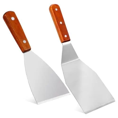 Produktbild: PAMINGONO Edelstahl-spatel-set 2-teilig Großer Bratspatel Kochwerkzeug Aus Holz Für Steak Pfannkuchen Burger Pizza