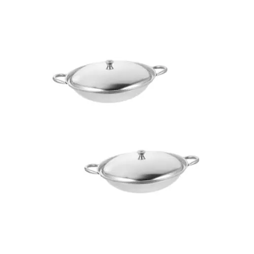 Produktbild: PAMINGONO 2st Topf Kocher Kochen Braten Wok Zu Hause Beschichtete Pfanne Dual Wok-kuppeldeckel Hot Pot Für Den Haushalt Mini-wok Trichter Pow-wok-pfanne Backform Stahlpfanne Rostfreier Stahl