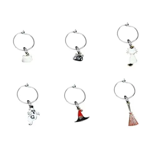 Produktbild: PAMINGONO 6st Weinglas Leser Halloween-tassen Etikett Tassenmarkierung Party-cup-erkenner Tassenmarker Mit Halloween-motiven Party-cup-marker Sommer Tassen Markierungsring Für Tasse Metall