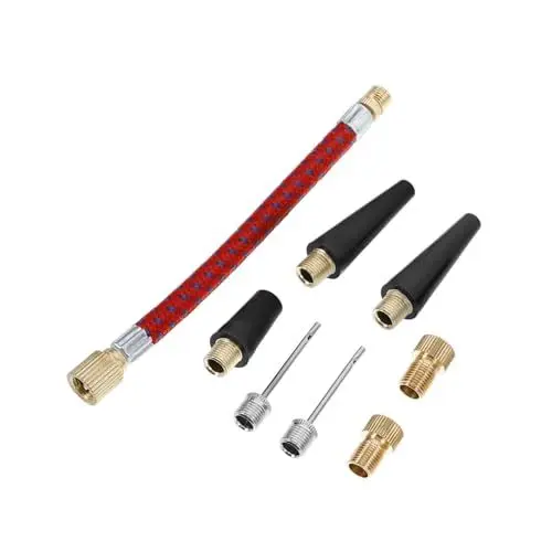 Produktbild: PAMINGONO Fahrradadapter Fahrradzubehör Ventiladapter Mini Fahrrad Set Tragbare Gaspumpe E Bike Zubehör Kugelnadel Luftpumpendüse Fahrradreifenpumpe Mit Manometer Kugelpumpennadel