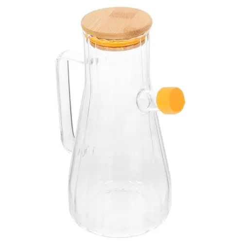 Produktbild: PAMINGONO Öler aus Glas Sirupspender Essig cruet Ölkrug für die Küche Anti-Leck-Ölspender Olivenölspender ölflasche Olivenöl Auslauf Küchenflasche Gewürzflasche aus Glas Ölhalter Holz