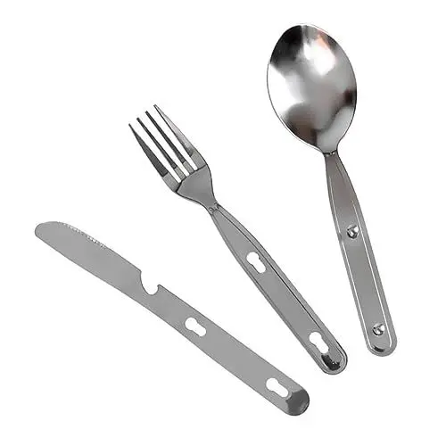 Produktbild: PAMINGONO Premium Campingbesteck Set 1 Set Und Löffel Edelstahl Leicht Und Robust Ideales Campinggeschirr Für Outdoor Picknick Und Reisen
