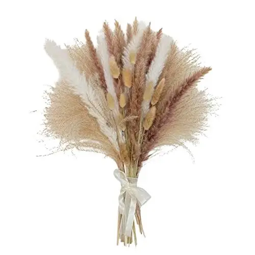 Produktbild: Pampasgras Getrocknetes Pampasgras Dekor, 60 Pcs Trockenblumen, 17inch Natürliches Pampasgras Groß, Getrocknete Blumen Trockenblumen Deko Pflanzen, Boho Deko für Balkon Zuhause Hochzeitsdeko