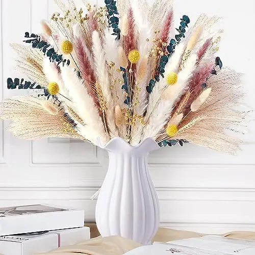 Produktbild: Pampasgras Trockenblumen Deko,85 Stück Natürliche Flauschige Pampasgras Getrocknete Set, Getrocknete Blumen für Boho Deko Wohnzimmer Tischdeko Flur Schlafzimmer Hochzeit Trockenblumenstrauß (Style 1)