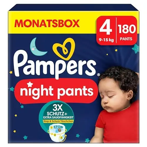 Produktbild: Pampers Night Pants Größe 4, 180 Windeln, 9-15kg, Pampers Night Pants Bieten Zusätzlichen Schutz Für Die Ganze Nacht