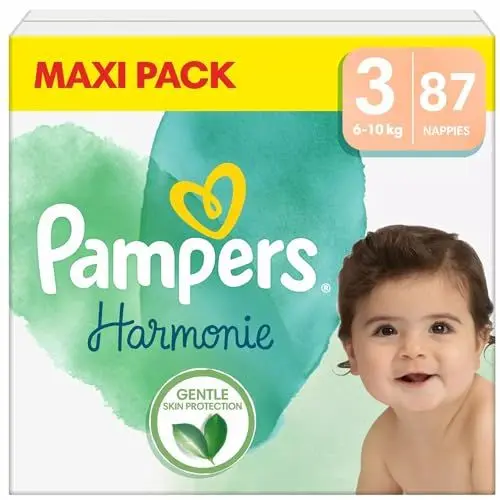Produktbild: Pampers Windeln Größe 3 (6-10 kg), Windeln Harmonie, 87 Stück, Schonung der empfindlichen Haut und Inhaltsstoffe pflanzlichen Herkunft