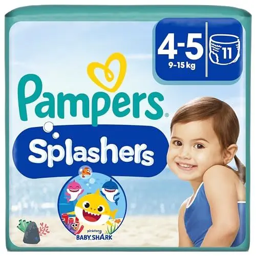 Produktbild: Pampers Windeln Größe 4-5, Splashers Baby Shark Limited Edition, 11 Stück, Einweg-Schwimmwindeln, für sicheren Schutz im Wasser