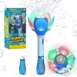Produktbild: PANACARE Blumen Seifenblasenstab, Elektronische Seifenblasenmaschine Kinder mit Seifenblasenlösung/Akku/Licht, Bubble Machine 10000+ Blasen Outdoor Spielzeug Kinder Geschenk/Geburtstag/Party/Hochzeit