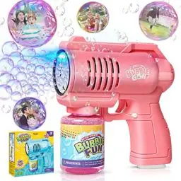 Produktbild: Panacare Kinder Seifenblasenpistole, Seifenblasenmaschine Gun mit Musik 3000+ Blasen/Min mit Seifenblasenlösung, Seifenblasenspielzeug Outdoor Geschenk für Junge 3456789/Geburtstag/Party (Pink)