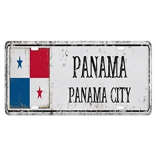 Produktbild: Panama Nummernschildabdeckung, rostfreies Metall, Landstadt, personalisierte individuelle Autoanhänger, 30,5 x 15,2 cm, für Männer/Frauen/Jungen/Mädchen-Autos