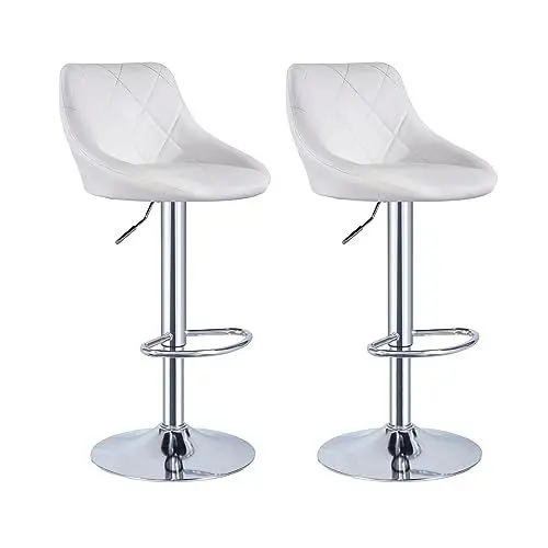 Produktbild: Panana Barhocker 2er Set, Höhenverstellbarer Barstuhl, Tresenhocker, Hochstuhl, mit PU-Bezug, Kunstleder Küchenstuhl mit Rückenlehne und Fußstütze, 360° Drehstuhl (Weiß)