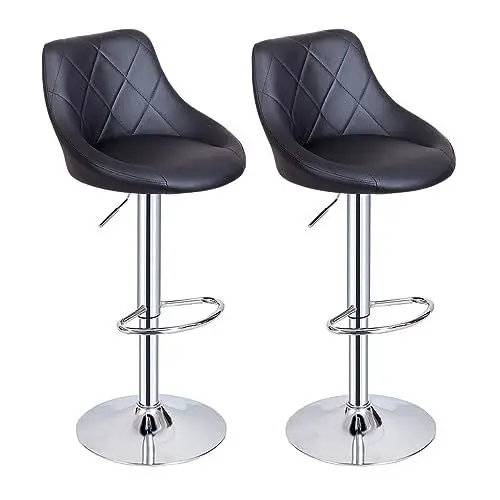 Produktbild: Panana Barhocker 2er Set, Kunstleder Barstuhl höhenverstellbar Tresenhocker mit Rückenlehne und Fußstütze 360° Drehstuhl, 45 x 38 x 109 cm (Schwarz), BARHC-82
