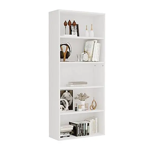 Produktbild: Panana Bücherregal, Holzregal mit 5 Fächern, Regale, Bücherschrank, Standregal Aufbewahrungsregal für Wohnzimmer, Büro, Arbeitszimmer 60 x 23,5 x 139 cm (Weiß, 5 Fächer)