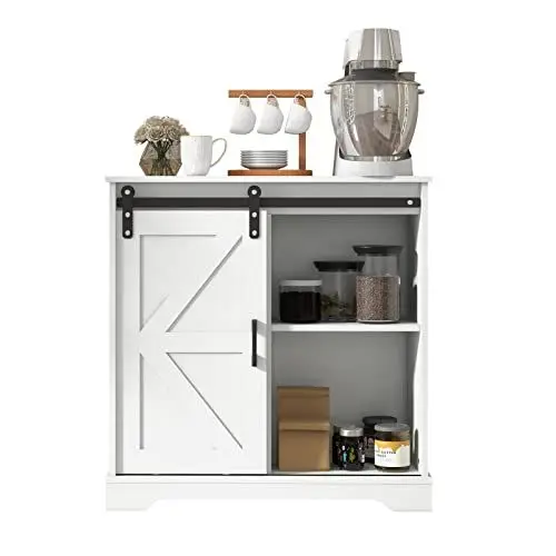 Produktbild: Panana Sideboard, Küchenschrank mit Schiebetür und Verstellbarem Regal, Aufbewahrungsschrank für Küche, Wohnzimmer, Esszimmer (Weiß)