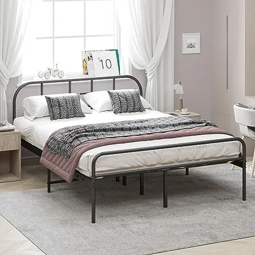 Produktbild: Panana Stabiles Metallbettgestell 4FT6 Doppelbett Massives Bettgestell Basis Möbel (140x200cm/Schwarz, Doppel)