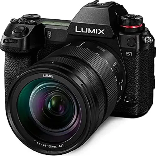 Produktbild: Panasonic DC-S1ME-K spiegellose Vollformatkamera, 4K 60p Videoaufnahme mit Flip Screen (24-105 mm f/4 Makro O.I.S. Objektiv, 5-Achsen Dual I.S, Schwarz)