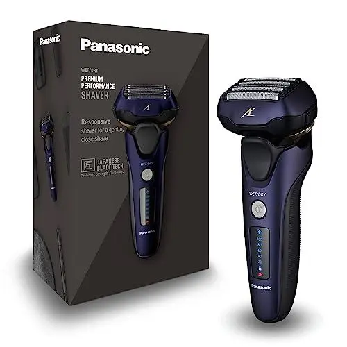 Produktbild: Panasonic ES-LV67A803 5-Klingen Nass- & Trockenrasierer für Männer, wiederaufladbar, smarter Bartsensor, Multi-Flex 16D-Kopf, Marineblau und Schwarz