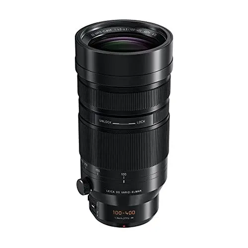 Produktbild: Panasonic H-RS100400E9 Leica DG VARIO-ELMAR Kamrea Objektive (100-400mm/F4.0-6.3, Premium Telezoom, Dual I.S., Staub-&Spritzwasserschutz, schwarz)