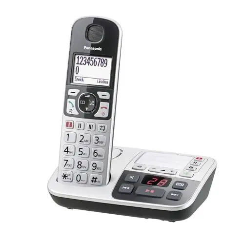 Produktbild: Panasonic KX-TGE520GS Senioren Schnurlostelefon mit Anrufbeantworter, Station & Hörer, Freisprecheinrichtung, LCD-Display, kompatibel mit Hörgeräten, sprechende Tasten, Silber