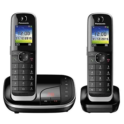 Produktbild: Panasonic KX-TGJ322GB Familien-Telefon mit Anrufbeantworter (schnurloses Telefon DUO, Mobilteil, strahlungsarm, Anrufschutz, DECT Basistation) schwarz