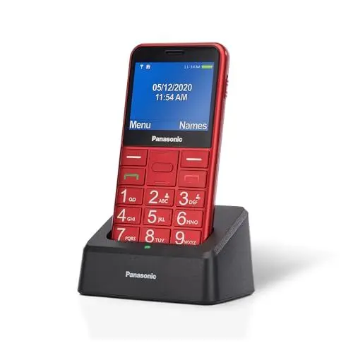 Produktbild: Panasonic KX-TU155EXRN Essentials Mobiltelefon für ältere Menschen mit Ladestation, SOS-Notfalltaste, Prioritätsanruf, Großtastentelefon, hörgerätekompatibel, Bluetooth, UKW-Radio, Kamera, Rot