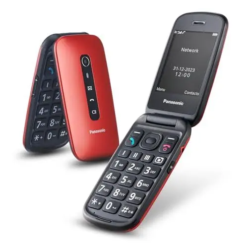 Produktbild: Panasonic KX-TU550EXR 4G Essentials Clamshell Handy für Senioren, 1,2 MP Kamera, Seniorentelefon mit großem 2,8 Zoll Display, 300 Stunden Standby-Zeit, Rot