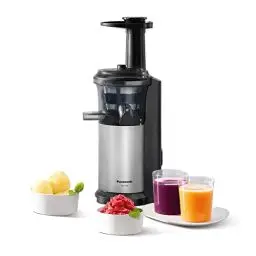 Produktbild: Panasonic MJ-L500S Slow Juicer / Entsafter / 2 Einsätze für Säfte & tiefgefrorene Zutaten / Frozen Joghurt / Silber