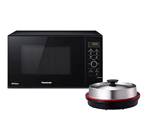 Produktbild: Panasonic NN-GD35HBGTG Mikrowelle mit Grill (1000 W, Inverter, Dampfgaren, energieeffizientes Kombikochen, Pizza-Pfanne, 23 Liter) schwarz