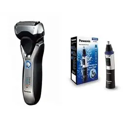 Produktbild: Panasonic Nass/Trocken-Rasierer ES-RT67 mit 3 Scherelementen, ausschiebbarem Langhaarschneider, 5-stufige Akkuanzeige & Nasen/Ohrhaarschneider ER-GN-30K mit Batteriebetrieb