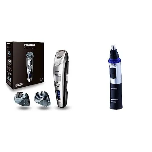 Produktbild: Panasonic Premium Bartschneider ER-SB60, 19 Längeneinstellungen, Barttrimmer 0,5-10 mm, Trimmer für Herren, mit Ladestation Bk & Nasen/Ohrhaarschneider ER-GN-30K mit Batteriebetrieb