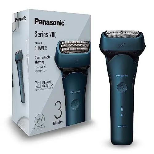 Produktbild: Panasonic Series 700 ES-ALT4B 3-Klingen-Nass- & Trocken-Rasierer für Männer, tragbar, kabellos, wasserdicht, Bartdichtesensor, flexibler Rasierkopf, ausklappbarer Trimmer, Dunkelblau
