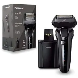 Produktbild: Panasonic Series 900 Premium Nass- und Trocken Rasierer ES-LV9U, 5-fach-Scherkopf mit Linearmotor und Bartdichtensensor Technologie, Pop-up Trimmer, inklusive Reinigungs- und Ladestation, schwarz