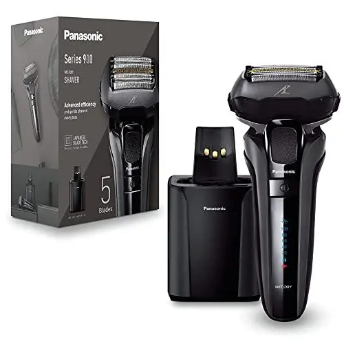 Produktbild: Panasonic Series 900 Premium Nass- und Trocken Rasierer ES-LV9U, 5-fach-Scherkopf mit Linearmotor und Bartdichtensensor Technologie, Pop-up Trimmer, inklusive Reinigungs- und Ladestation, schwarz