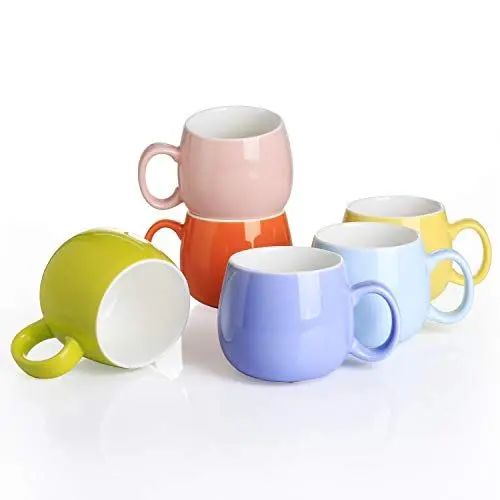 Produktbild: Panbado Kaffeetasse aus Porzellan, 6 teilig Set Tassen 375 ml, 5 Zoll Kaffeepott, Mehrfarbig Teetassen, bunt Modernes Design für Kaffee, Tee, Trinkwasser