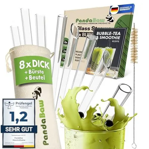 Produktbild: PandaBaw® 8x Bubble Tea Strohhalme Glas (NOTE 