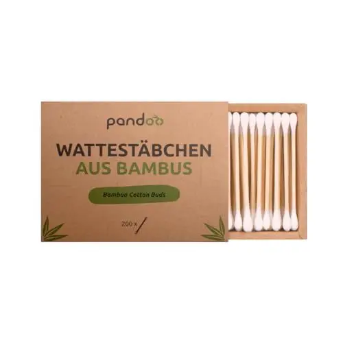Produktbild: pandoo 4er Pack plastikfreie Bambus Wattestäbchen | 800 Stück | 100% biologisch abbaubar, vegan & nachhaltig | premium Wattestäbchen | Alternative für Plastik- und Papier-Wattestäbchen