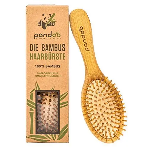 Produktbild: pandoo Bambus Haarbürste mit Naturborsten - Vegan, umweltfreundlich - Natur-Bürste mit Bambusborsten für natürlich schöne Haare für Männer, Frauen & Kinder - Detangler