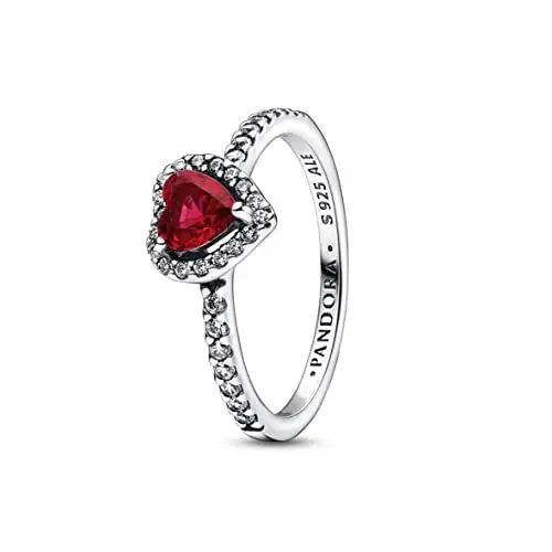 Produktbild: PANDORA Ausgeprägtes Rotes Herz Ring aus Sterlingsilber mit Zirkonia in der Farbe Silber-Rot, PANDORA Timeless Collection, Gr.58, 198421C02-58