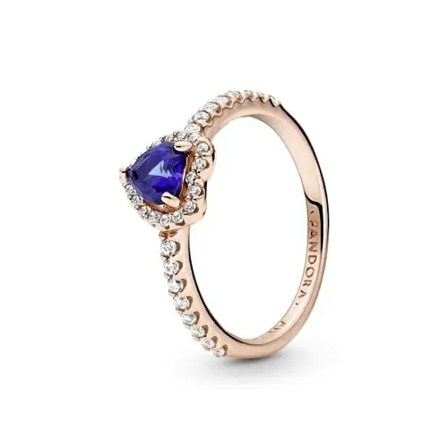 Produktbild: PANDORA Funkelndes blaues erhabenes Herz Ring in Roségold mit 14 Karat rosévergoldete Metalllegierung und Cubic Zirkonia Timeless Collection, Größe 52