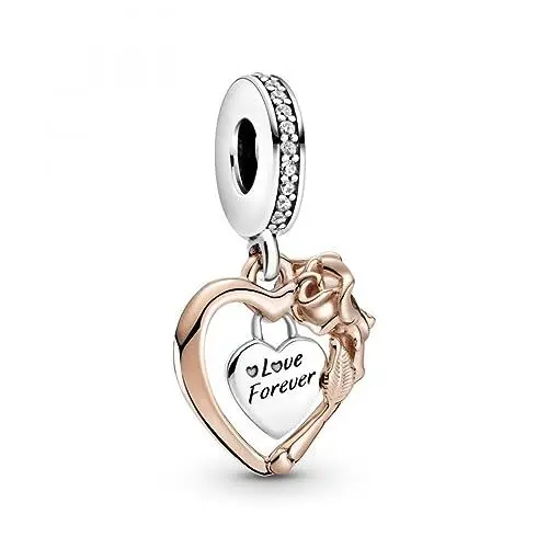 Produktbild: PANDORA Herz & Rose Charm-Anhänger mit Sterling-Silber und 14 Karat rosévergoldete Metalllegierung und Cubic Zirkonia Steinen Moments Collection