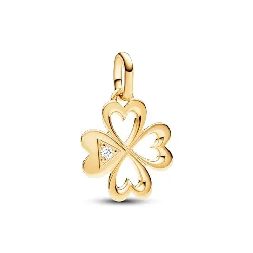 Produktbild: PANDORA ME Herz Vierblättriges Kleeblatt Medaillon-Charm aus Sterling Silber mit vergoldeter Metalllegierung, Cubic Zirkoniastein, Kompatibel ME und Moments Armbändern, 763034C01