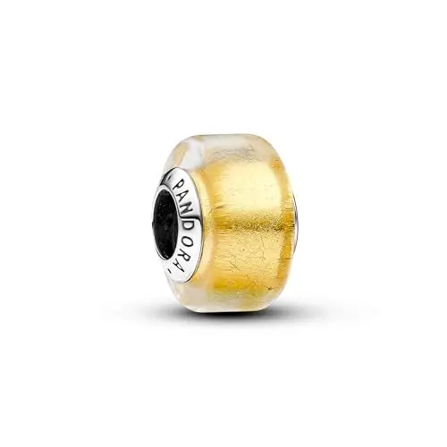 Produktbild: PANDORA Moments Goldfarbenes Murano-Glas Mini-Charm aus Sterling Silber, Kompatibel Moments Armbändern, 793353C00