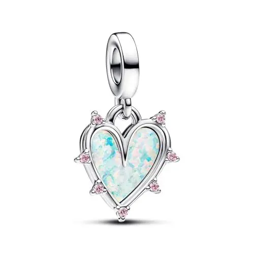 Produktbild: Pandora Moments Schillernder doppelter Freundschafts-Charm-Anhänger aus Sterling Silber mit künstlichem Opal, Kompatibel ME und Moments Armbänder, 793434C01