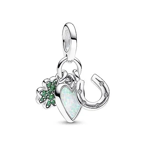 Produktbild: PANDORA Moments Vierblättriges Kleeblatt, Herz und Hufeisen Dreifacher Charm-Anhänger aus Sterling Silber, Kristallen, Zirkonia, Kompatibel Moments Armbändern, 792755C01