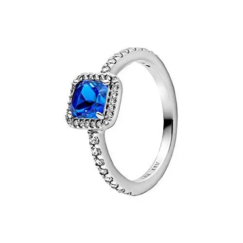 Produktbild: PANDORA Square sterling silver ring with true blue crystal and clear cubic zirconia