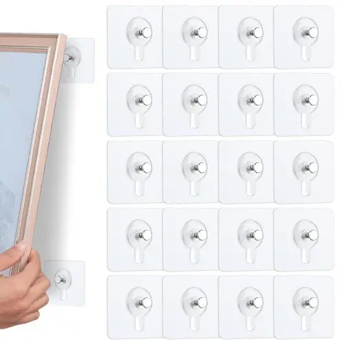 Produktbild: pangdapengpeng 20 Stück Bilderhaken Selbstklebend, Bilder Aufhängen Ohne Bohren, Transparent Klebenagel für Bilderrahmen zum Kleben Wand, für Poster, Fotos (Transparent)